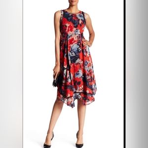 Taylor Floral Chiffon Handkerchief Hem Midi Dress